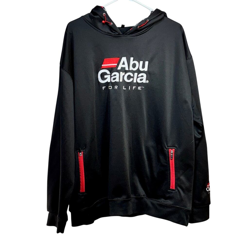 Abu Garcia Branded Pullover Fleece Hoodie Black Fishing Mens XL Embroidered Logo